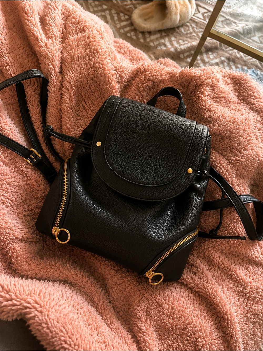 Black Women's Leather Backpack Purse - Sleek Everyday Bag